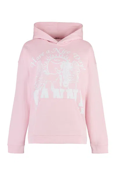 Shop Ganni Cotton Hoodie In Pink