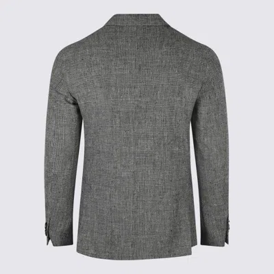 Shop Lardini Grey Linen Blazer In Black