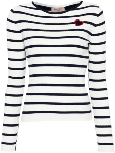 Shop Twinset Striped Sweater In Bianco E Blu