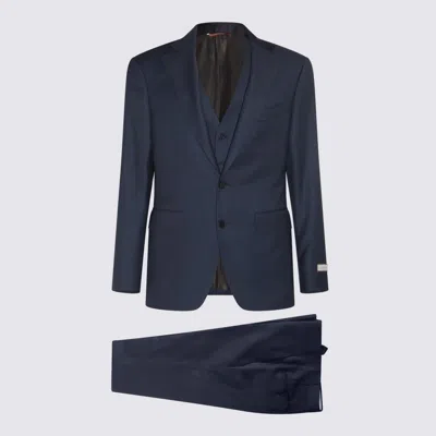 Shop Canali Dark Navy Wool Suits In Blue