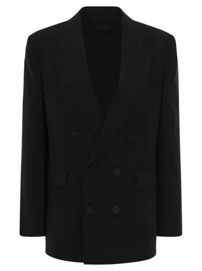 Shop The Andamane Harmony Double Breasted Jacket Crepe Satin In Black