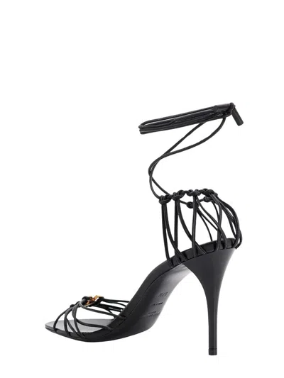 Saint Laurent 90mm Babylone Cassandre-plaque Leather Sandals In Black