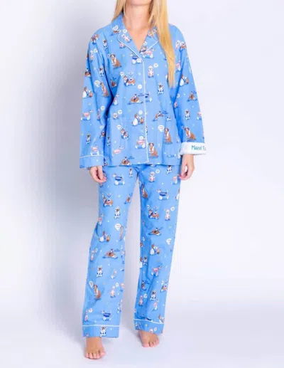 Shop Pj Salvage Happy Pawnukkah Hanukkah Pajamas Set In Denim In Blue