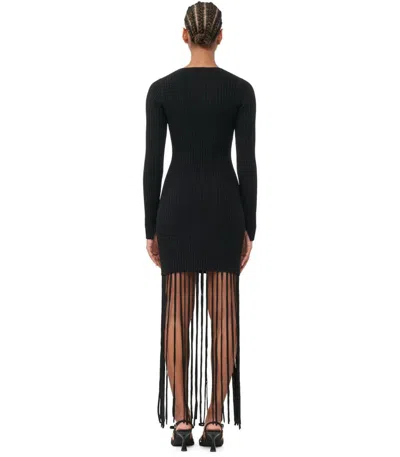 Shop Ganni Black Knitted Dress With Fringes