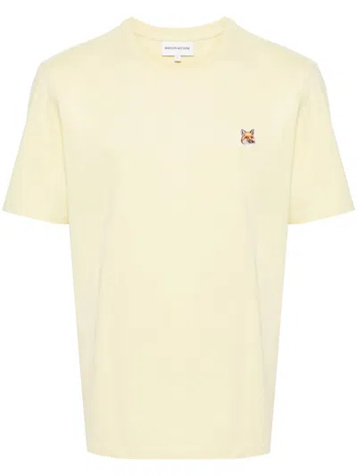 Shop Maison Kitsuné T-shirt With Fox Head Application In Yellow & Orange