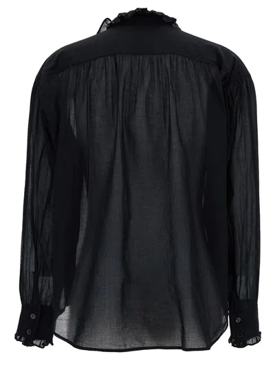 Shop Isabel Marant Étoile Relaxed Black Blouse With Volant In Semi-sheer Cotton Woman