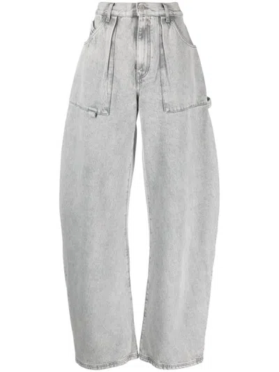 Shop Attico The  Effie Wide Leg Jeans In Grey