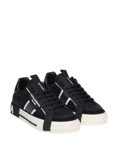 Shop Dolce & Gabbana Calfskin Sneakers In Black / Silver