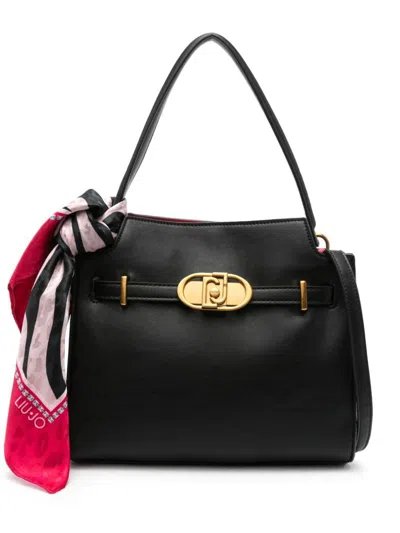 Shop Liu •jo Liu Jo Synthetic Leather Handbag With Scarf In Black
