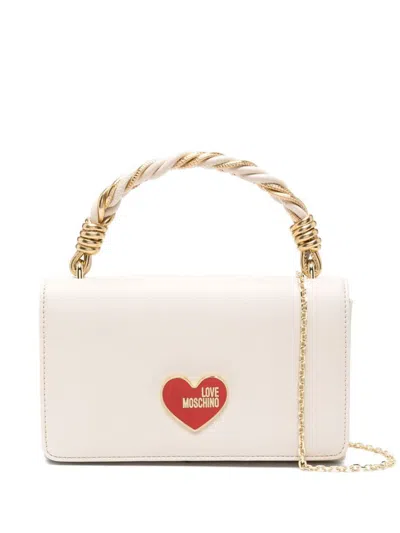 Shop Love Moschino Synthetic Leather Tote Bag With Enamelled Logo In Ivory