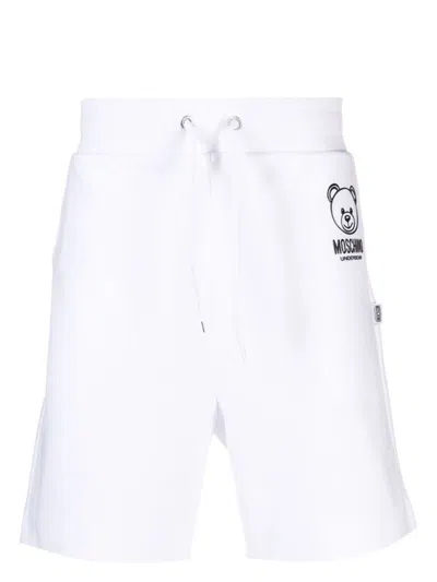 Shop Moschino Underwear Stretch Cotton Bermuda Shorts With Teddy Bear Motif In White