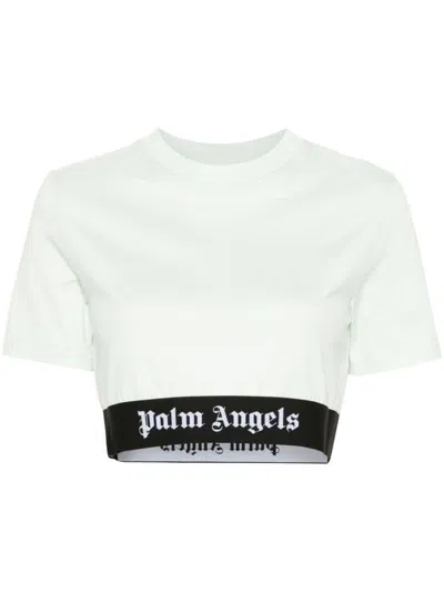 Shop Palm Angels Crop T-shirt With Elasticated Logo Band In Verde E Nero