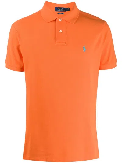 Shop Polo Ralph Lauren Cotton Polo Shirt With Embroidered Logo In Orange