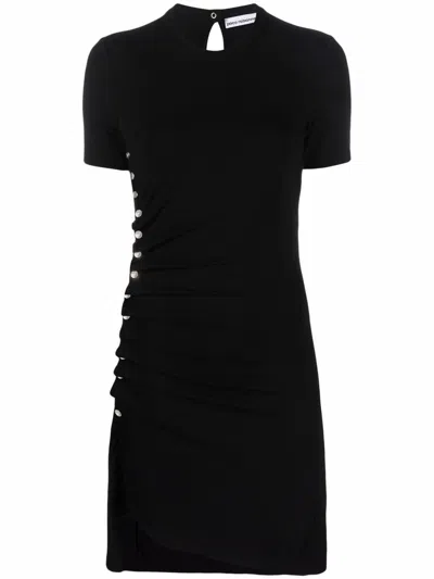 Shop Rabanne Short Asymmetric Dress In Stretch Viscose With Studs In Black