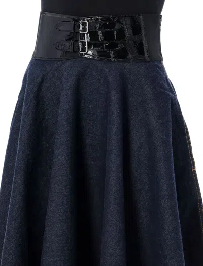 Shop Alaïa Belted Midi Skirt In Blue