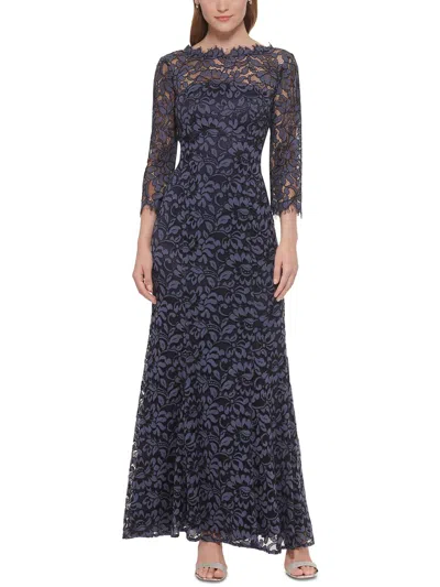 Shop Eliza J Womens Lace Long Evening Dress In Blue