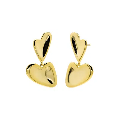 Shop Adina Eden Double Heart Drop Stud Earring In Gold