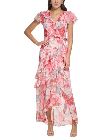 Shop Eliza J Womens Chiffon Floral Maxi Dress In Gold