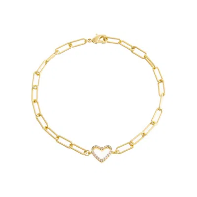 Shop Adina Eden Pave Open Heart Paperclip Bracelet In Gold