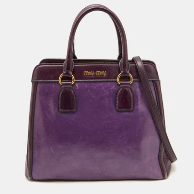 Shop Miu Miu Two Tone Leather Middle Zip Tote In Purple