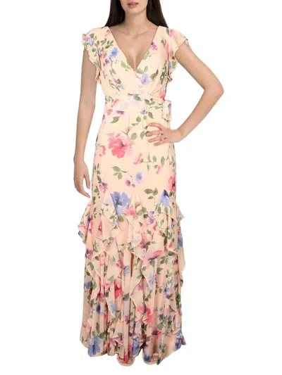 Shop Lauren Ralph Lauren Vikrana Womens Ruffled Long Evening Dress In Pink