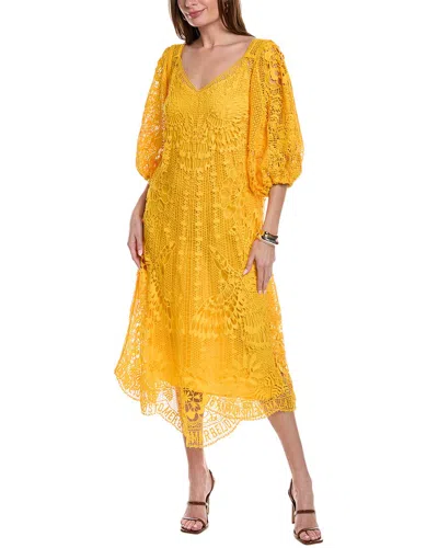 Shop Farm Rio Guipure Midi Dress In Yellow