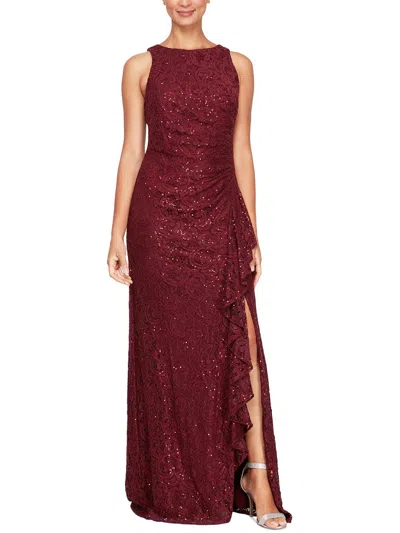 Alex Evenings Sequin Lace Cascading Ruffle Gown In Pink