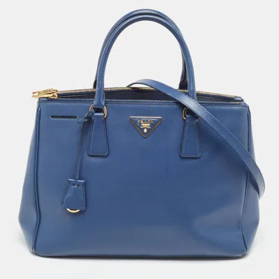 Shop Prada Navy Saffiano Leather Medium Galleria Double Zip Tote In Blue
