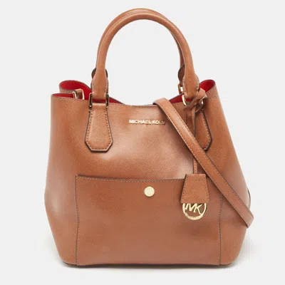 Shop Michael Kors Saffiano Leather Greenwich Tote In Brown