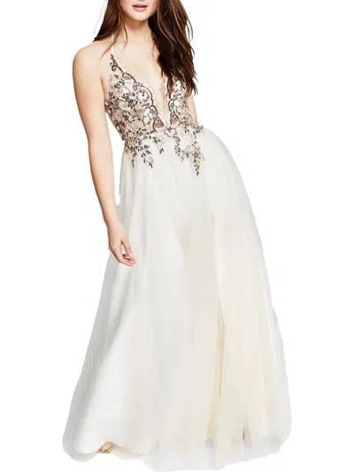 Shop Blondie Nites Juniors Womens Mesh Embellished Evening Dress In White