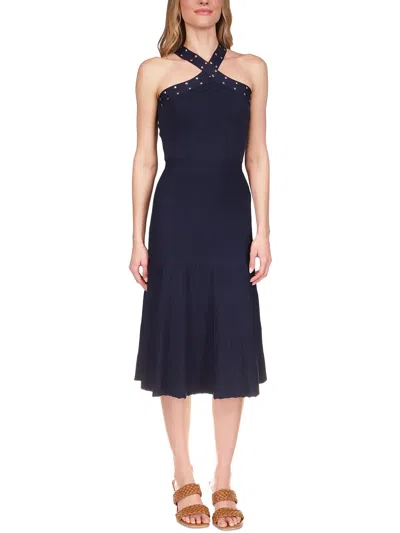 Shop Michael Michael Kors Womens Studded Midi Fit & Flare Dress In Blue