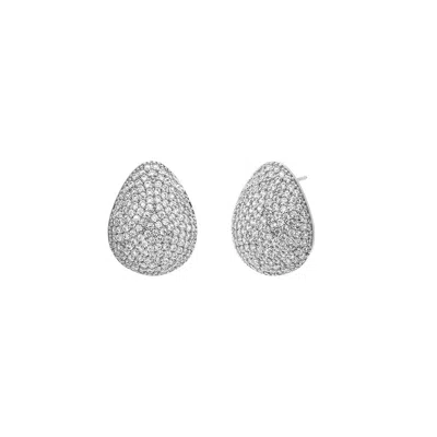 Shop Adina Eden Pave Puffy On The Ear Stud Earring In Silver