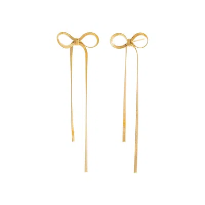Shop Adina Eden Herringbone Bow Tie Long Drop Stud Earring In Gold