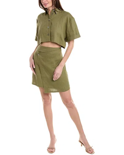 Shop Hevron Melanie Linen Mini Dress In Green