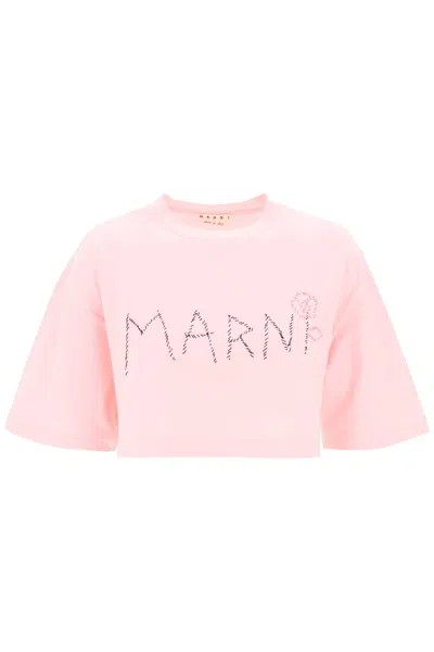 Shop Marni T Shirt Cropped In Cotone Organico In Pink