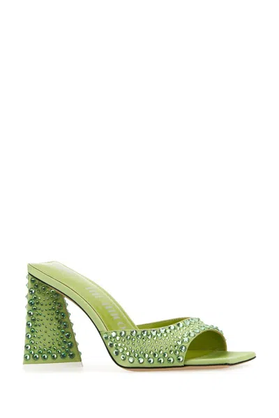 Attico Rhinestone-covered Block Heel Mules In Lime