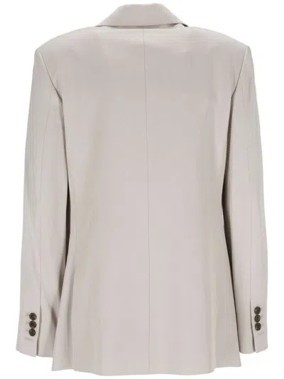 Shop Theory Off-white Double-breasted Jacket With Notched Revers In Viscose Woman