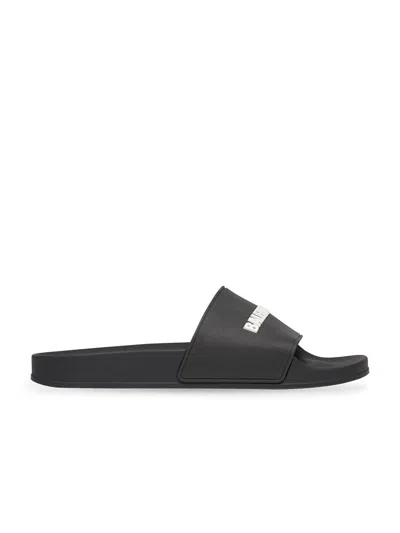 Shop Balenciaga Low Pool Slide Sandals Shoes In Black