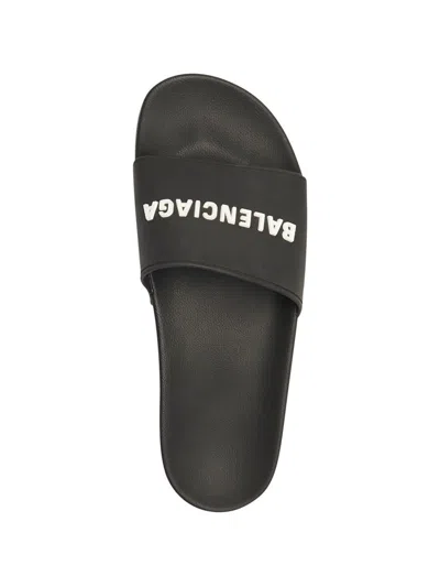 Shop Balenciaga Low Pool Slide Sandals Shoes In Black