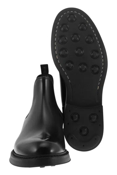 Doucal's Black Leather Ankle Boot In Black