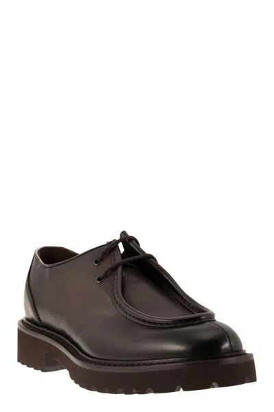 Doucal's Leather Lace-up With Tray In Dark Brown
