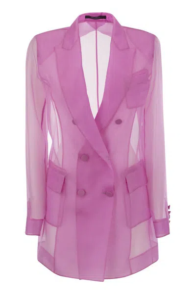 Shop Max Mara Negrar - Silk Organza Double-breasted Blazer In Peony