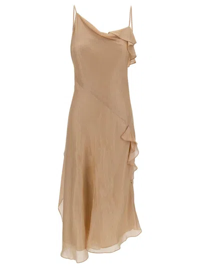 Shop Victoria Beckham Mini Loose Draped Dress With Ruches In Viscose Blend Woman In Pink