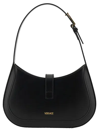 Versace Greca Goddess Leather Shoulder Bag In Blackgold