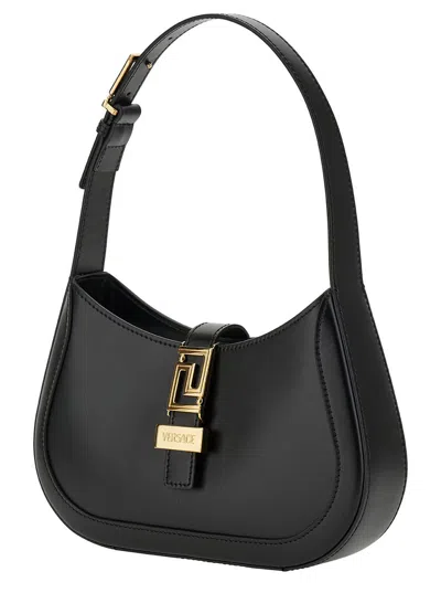 Versace Greca Goddess Leather Shoulder Bag In Blackgold