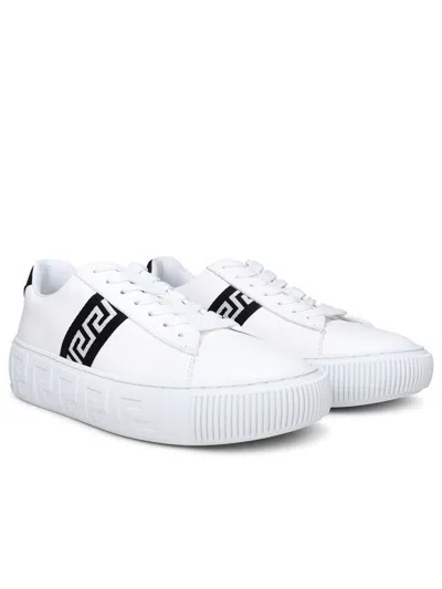 Shop Versace White Leather Greca Sneakers