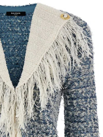 Balmain Fringed Tweed Blazer In Printed