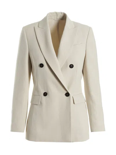 Shop Brunello Cucinelli Double Breast Blazer Jacket In White