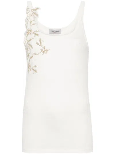 Shop Ermanno Firenze Embroidered Tank Top In White