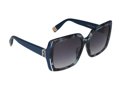 Shop Furla Sunglasses In Glossy Blue Havana